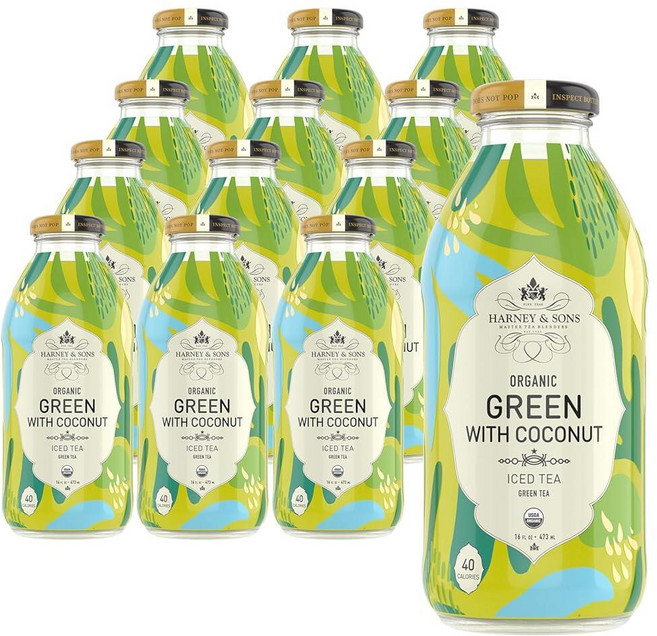 하니앤손스 Harney & Sons 유기농 그린 코코넛 아이스 티 473.2ml16온스 유리병 12팩 150599, Harney & Sons 유기농 그린, 코코넛 아이스, 473.2ml