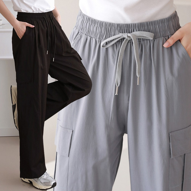 빅빅몰 여성 아이스 밴딩 카고 와이드 쿨 팬츠