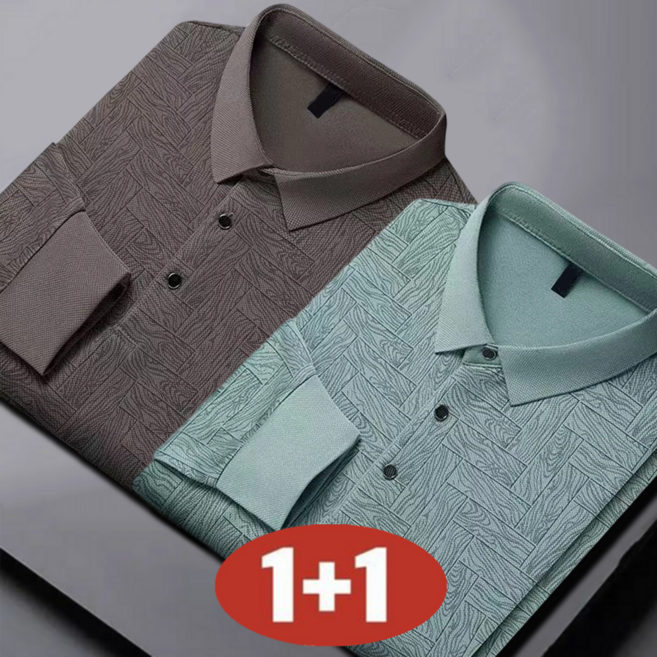 오스틱니 100KG까지 빅사이즈 1+1 중장년 아빠룩 남성용 가을겨울 비즈니스 캐주얼 칼라넥 긴팔티