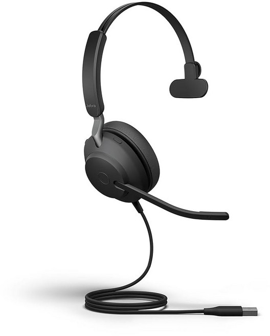 자브라 Evolve2 40 SE 유선 스테레오 노이즈 캔슬링 헤드셋 - 3 마이크 통화 기술 및 USB-A 케이블 MS 팀 기타 모든 플랫폼과 호환 블랙, Single-ear. USB-A, Black