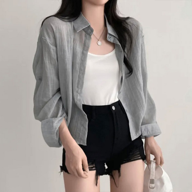 라라홀리 데일리 루즈 롤업 시스루 거즈 크롭 셔츠