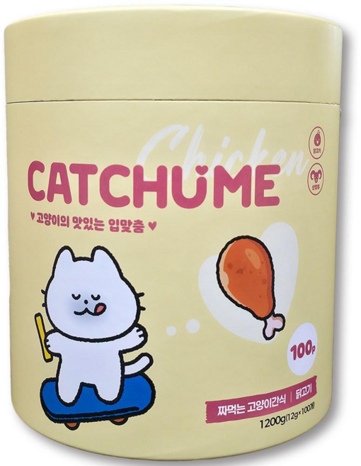 캣츄미 고양이의 맛있는 입맞춤 100p 짜먹는 고양이 대용량간식, 100개, 12g, 닭고기