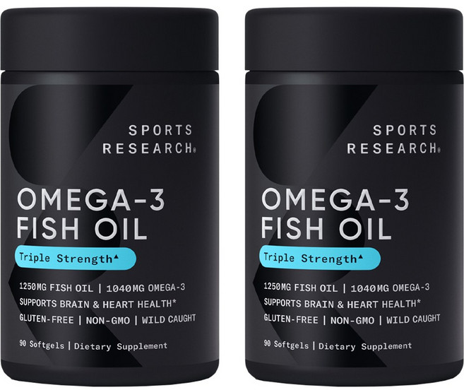 스포츠리서치 야생포획 알래스카산 명태 1040mg 오메가-3 피쉬 오일 트리플 스트렝스 소프트젤, 90정, 2개