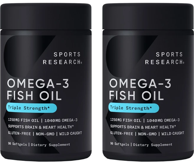스포츠리서치 야생포획 알래스카산 명태 1040mg 오메가-3 피쉬 오일 트리플 스트렝스 소프트젤, 90정, 2개 - 쿠팡