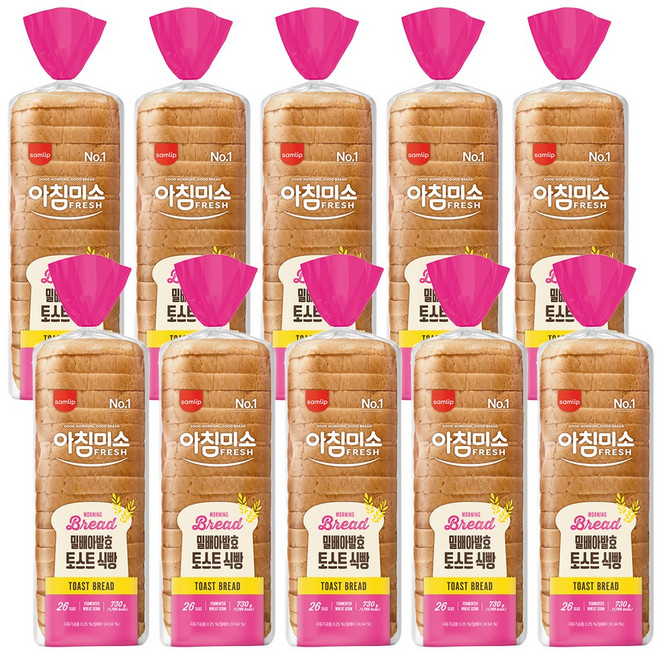 삼립 아침미소 밀배아발효 토스트식빵, 10개, 730g