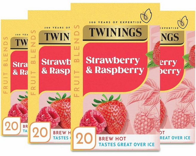 영국 트와이닝 Twinings Strawberry & Raspberry Fruit Tea 딸기 & 라즈베리 인퓨전 과일차 티백, 5개, 80개입, 2g