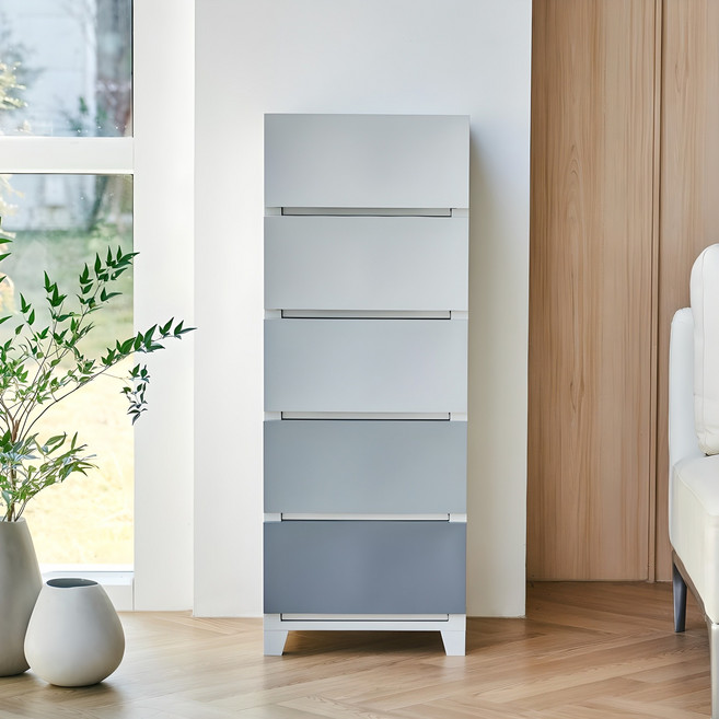 더채움 캔버스 플라스틱 서랍장, 그레이, 5단