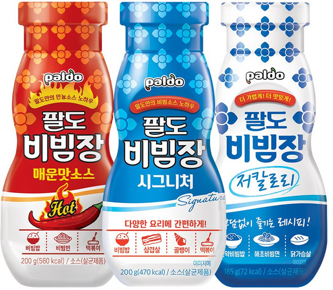 팔도 비빔장 3종 세트 각 1개씩 (시그니처200g + 매운맛 200g + 저칼로리 185g ), 380g, 1세트