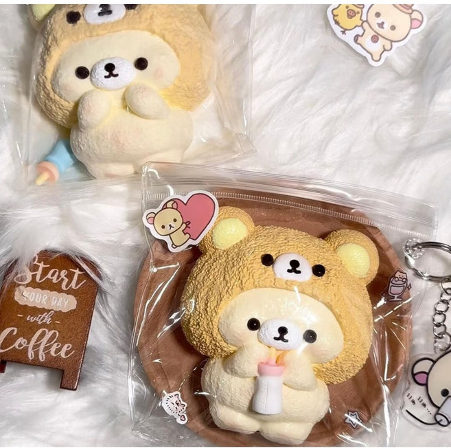 쫀득하고 말랑한 수제 리락쿠마 말랑이 키링, 브라운, 1개