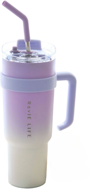 리빙스테이션 가벼운 보온보냉 손잡이 스텐 대용량 빨대 텀블러, 1개, 1.18L, 퍼플