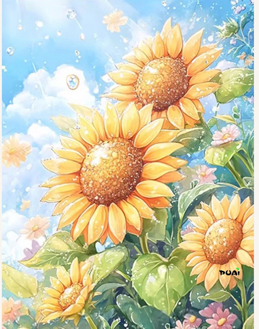 푸아이 실십자수 행운 햇살 해바라기 프린트도안 패키지 3D 자수세트 명화 선물 부귀 홈장식, NO.1, 1개