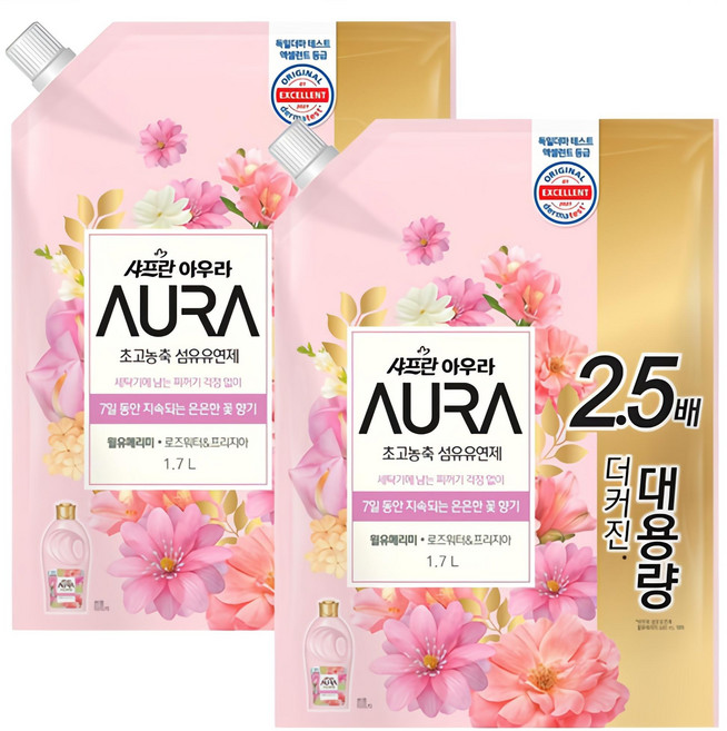 아우라 초고농축 섬유유연제 윌유메리미 리필, 1.7L, 2개