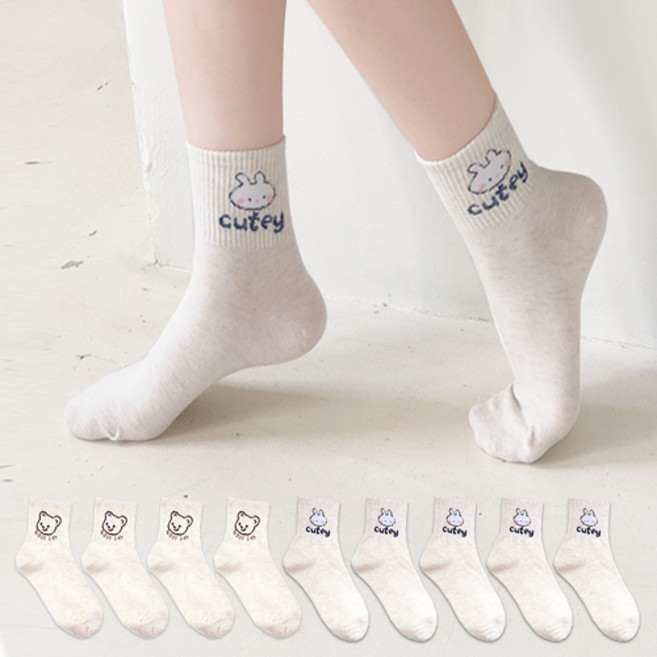 본베이직 여성 국산 캐릭터 중목 양말