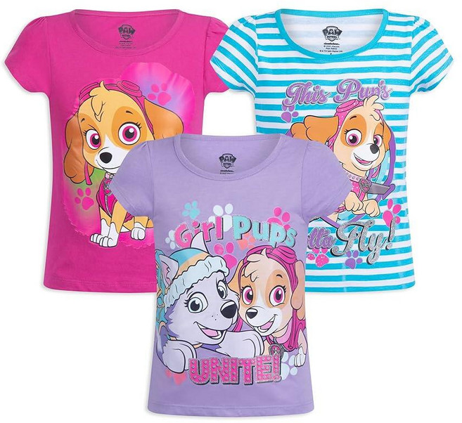 Paw Patrol Nickelodeon Skye and Everest 여아용 티셔츠 3팩 유아 아동용 화이트. 3세 161789
