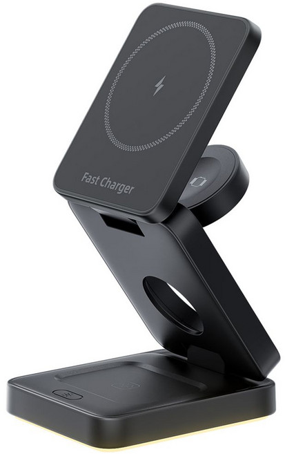 LEPOID 3 인 1 마그네틱 폴더블 무선 충전기, 1개, 블랙