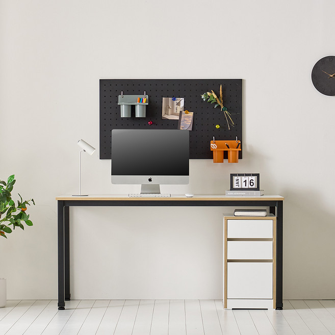 데스크 사무용 철제 일자 책상 1500, 블랙/화이트