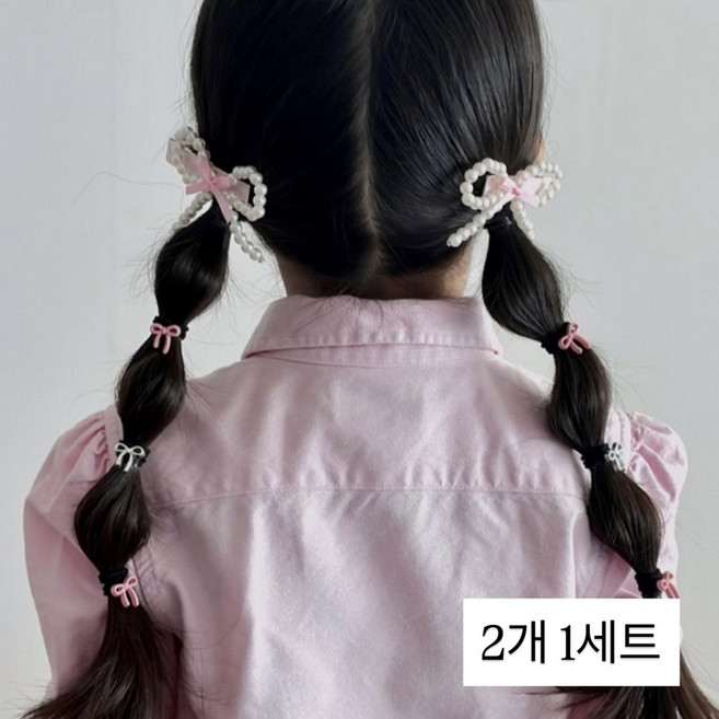 [모닝하트] 핸드메이드 유아동 헤어핀 핑크 발레코어 리본 진주 집게핀 세트