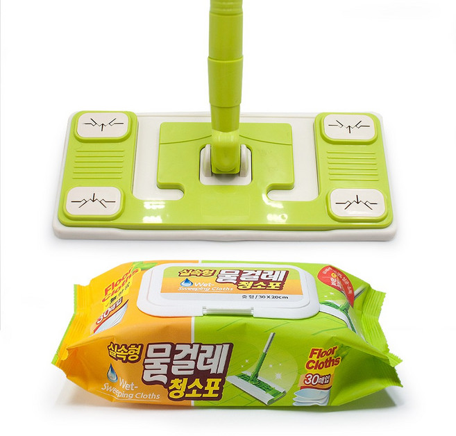 홈인더스트리 베이직 막대걸레 밀대 + 중형 물걸레청소포 30매 표준형 대형 정전기 물걸레 청소용품, 1세트