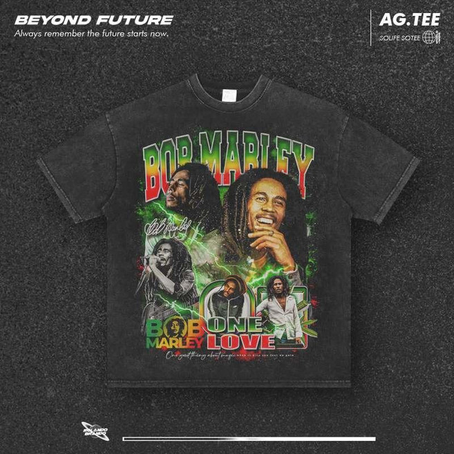 남자 반팔 오버핏 그래픽 프린트 티셔츠 밥 말리 티셔츠