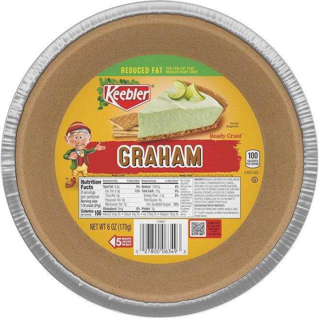Keebler Ready Crusts 저지방 그레이엄 파이 크러스트, 170g, 1개