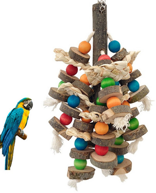 JHK 천연 통나무 옥수수 껍질 앵무새 장난감, 1개, 단색