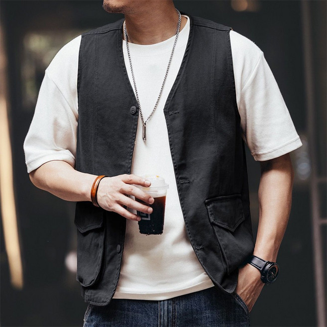 TKX 남성 캐주얼 무지 기본핏 포켓 베스트 봄 가을 데일리 레이어드 조끼