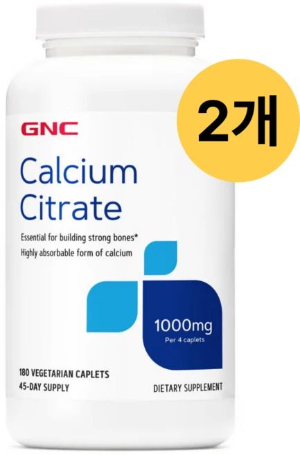 지엔씨 GNC 칼슘 시트레이트 1000mg 180 캡슐, 45회분, 2개 - 쿠팡