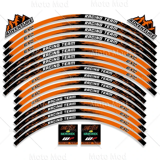 EXC 휠 스티커 반사 오토바이 림 데칼 스트라이프 KTM 125 200, 01 Rear 18 Front 21, 1개