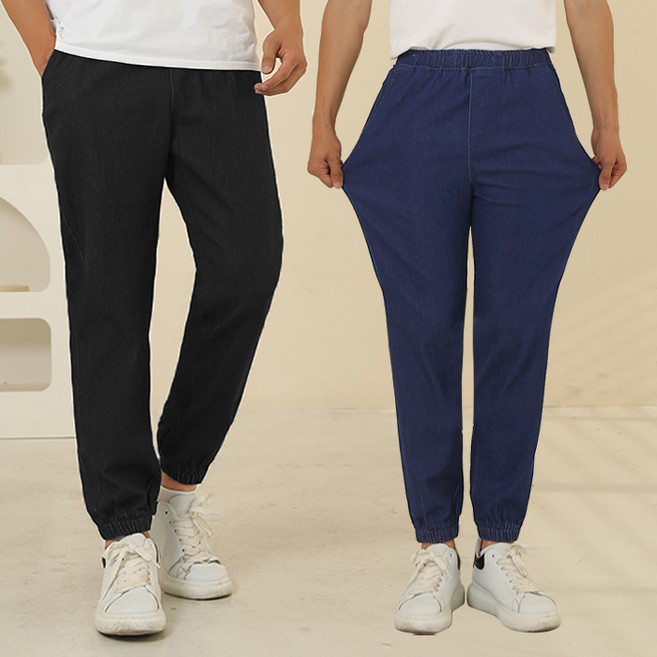 턴키 빅사이즈 ( 30-40인치까지) 남녀공용 스판 조거 밴딩 데님 팬츠