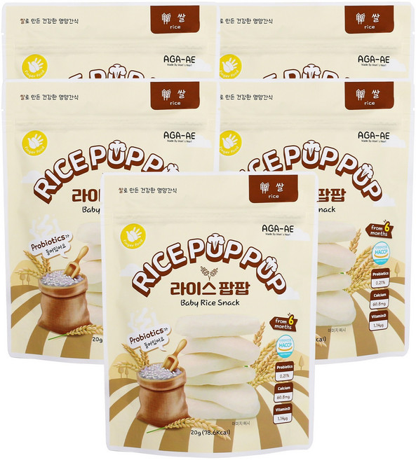 라이스팝팝 유기농 쌀과자 떡뻥 백미 맛, 20g, 5개