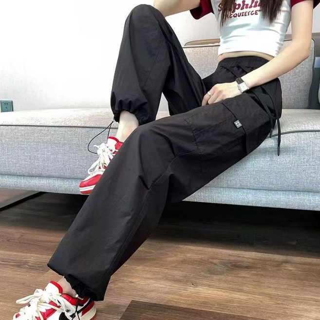 高腰直筒工裝褲 寬鬆休閒束腳褲
