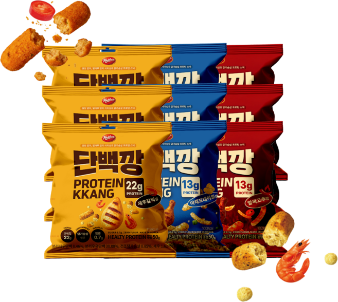 단백깡 갈릭새우 매콤고추 단짠야채 3종 혼합 단백질 저당과자, 4세트, 3종(알싸고추깡+새우갈릭깡+야채포테이토깡)