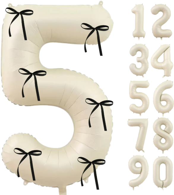 파티에진심인사람들 초대형 숫자풍선+발레코어 리본 6p 세트 40인치 100cm 셀프 백일 돌 환갑 촬영 포토존, 1개, 크림5
