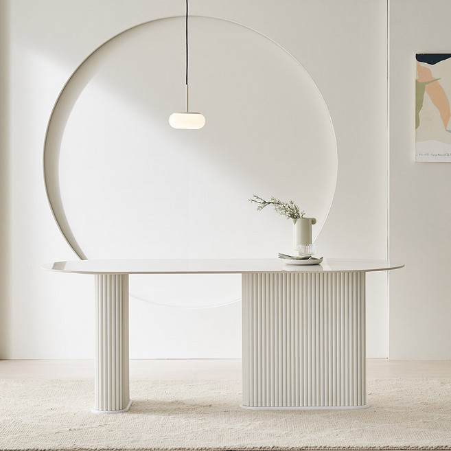 파로마 이즈 칼리아 1800 세라믹 타원형 템바 식탁 테이블, 화이트, 6인용