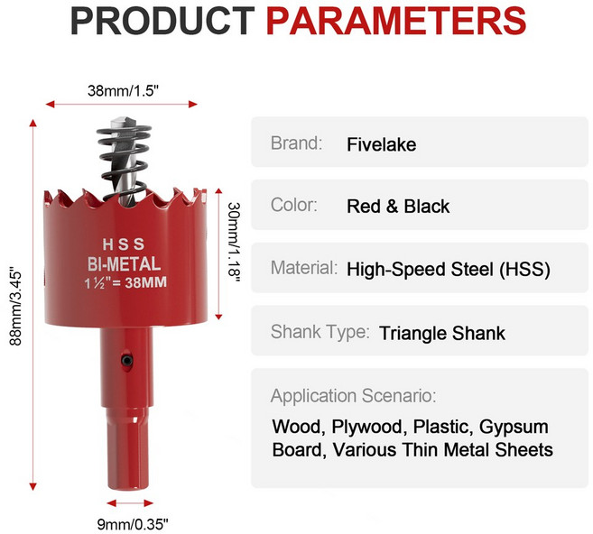 1PCS M42 20MM 절단 도구 200MM 가능한 DIY 석고 보드 다양한 금속 프로젝트를위한 목재 내구성 구멍 드릴 조정 비트, [19] 38mm, 1개