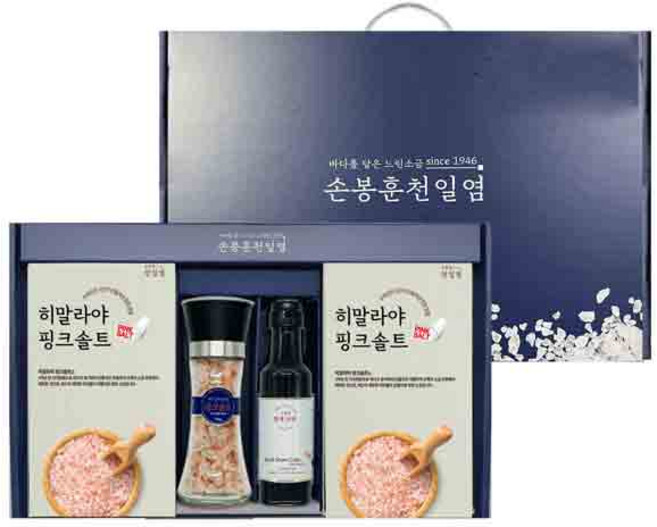 손봉훈 천일염 소금 선물세트 핑크시즈닝 4종 (그라인더1+소금2+간장1) 집들이 결혼식 답례품, 1개