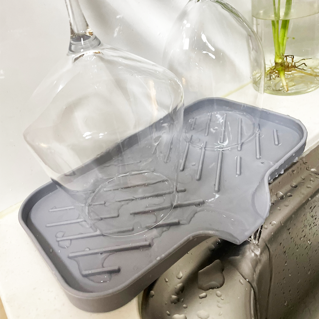 자취방 실리콘 싱크대 식기건조대, 1개, 그레이, 1단