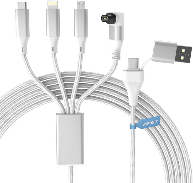 가민 워치용 멀티 충전 케이블 3M0FT 4인치 USB A+C 충전기 코드 개 페닉스 8 E 7 7X 7S 6 솔라 포러너 970 965 955 945 570 265 255 베누