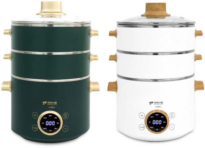 키친아트 2단 전기찜기 전기냄비 멀티쿠커 샤브샤브 그린/화이트, KA-W2535(화이트)