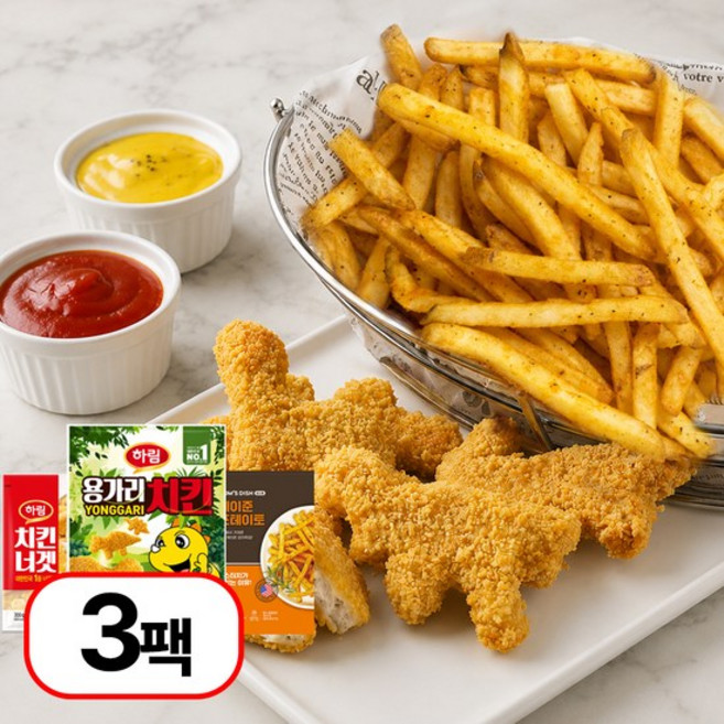 하림 外 용가리 치킨 감튀 간식 세트 총 3팩, 1세트, 1.6kg