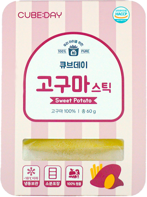큐브데이 고구마 스틱 아이주도식 핑거푸드 BLW 다진 야채 채소 토핑 죽, 60g, 1개