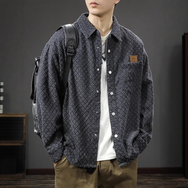 【復古高級感】格子襯衫 男襯衫 休閒襯衫 長袖襯衫 外套襯衫 寬鬆大碼 美式復古 翻領設計 春季穿搭 潮流百搭