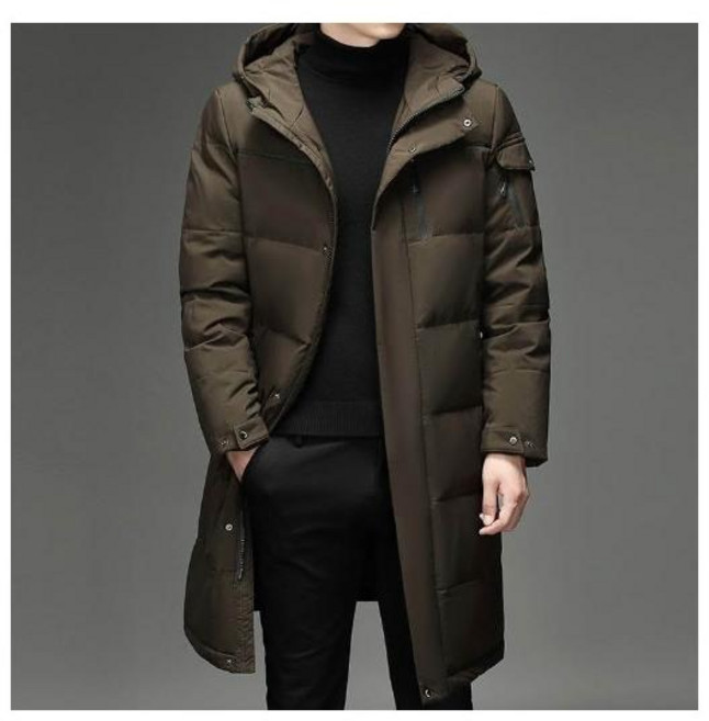 防風保暖連帽大尺碼石墨烯白鴨絨中長款加厚冬季防寒滑雪羽絨外套