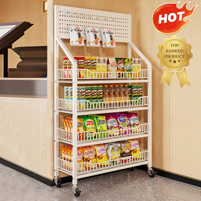 방일 선반 바퀴달린 다용도 수납 카트 이동식 간식 진열대 선반 4단, 1개, 흰색