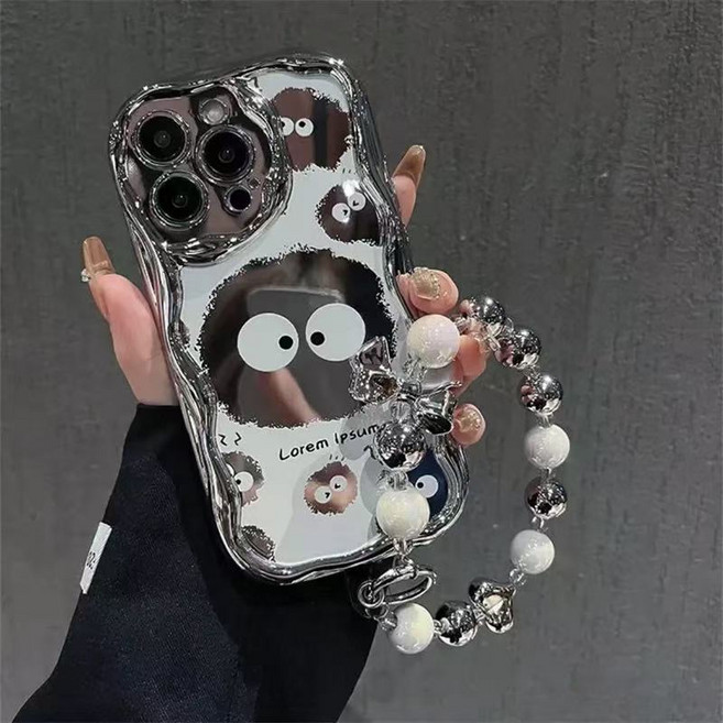 거울셀카 치트키 숯검댕이 실버 물결 미러 케이스 스트랩 세트 갤럭시 s시리즈 D574