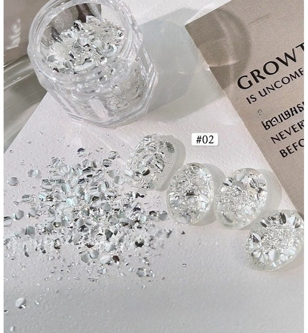 UNAEUN 네일데코 - 홀로그램 네일글리터 오로라 네일 필름 글리터 파우더 2종, 1세트, 화이트