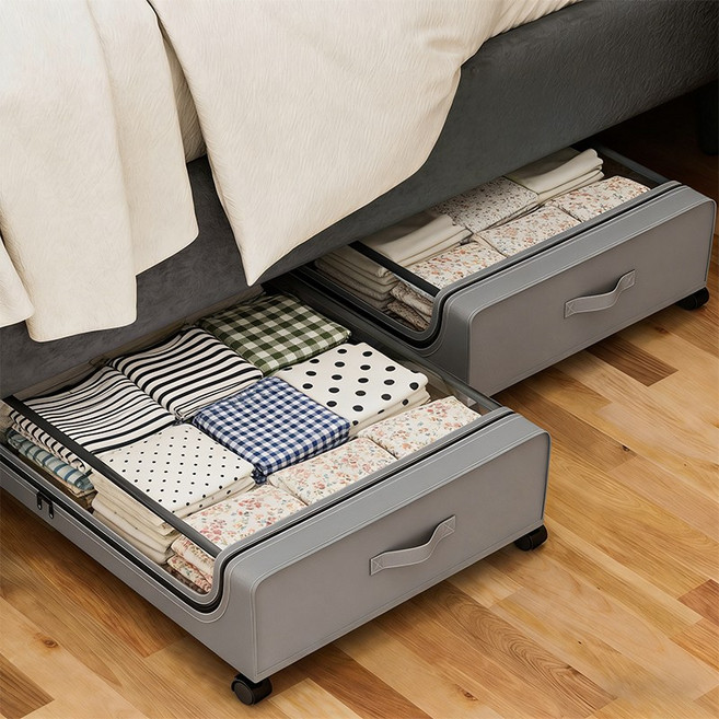 보코토 침대밑 투명 수납장 바퀴달린 리빙박스 1+1 침대수납 박스 속옷정리함, 1세트, 그레이