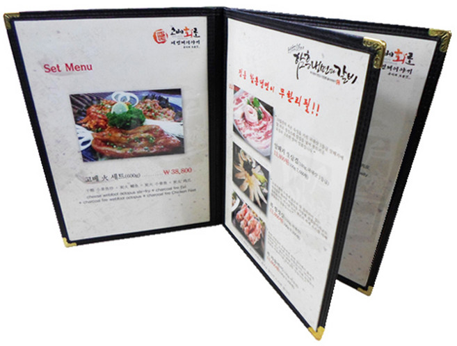 을지메뉴 고급 메뉴판 2단 3단 투명메뉴판, 1개, 투명메뉴판 블랙 6page(3장)