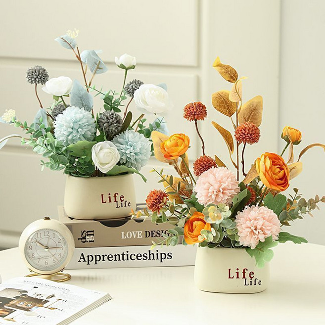 [1+1] 인테리어 조화 생화같은 미니 화병세트 꽃장식 꽃병 인테리어 소품, 1개, 블루꽃병+핑크꽃병