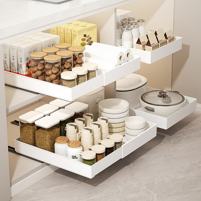 오틀리 부드러운 레일식 주방 하부장 슬라이딩 선반, 1개, 화이트